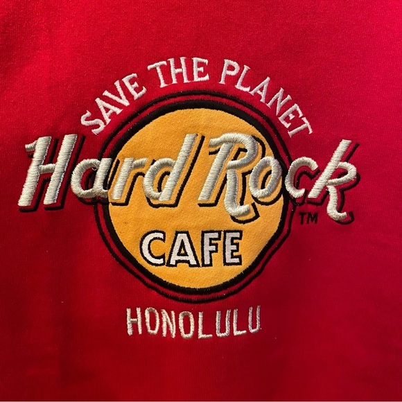 Vintage LEE Hard Rock Cafe Honolulu Embroidery Red Sweater Size Medium-Unisex - Picture 2 of 8
